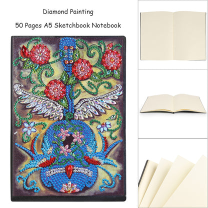 DIY Special Shaped Diamond Painting Violin 50 Pages A5 Drawing Notebook