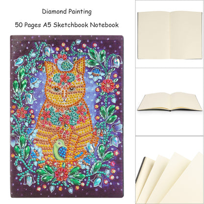 DIY Cat Special Shaped Diamond Painting 50 Page Sketchbook A5 Notebook Gift