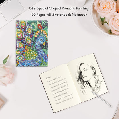 DIY Peafowl Special Shaped Diamond Painting 50 Pages A5 Students Sketchbook