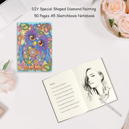 DIY Special Shaped Diamond Painting Owl Bird 50 Pages A5 Drawing Notebook