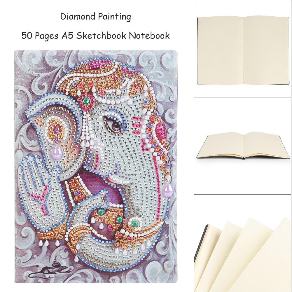 DIY Elephant Special Shaped Diamond Painting 50 Page A5 Notebook Sketchbook