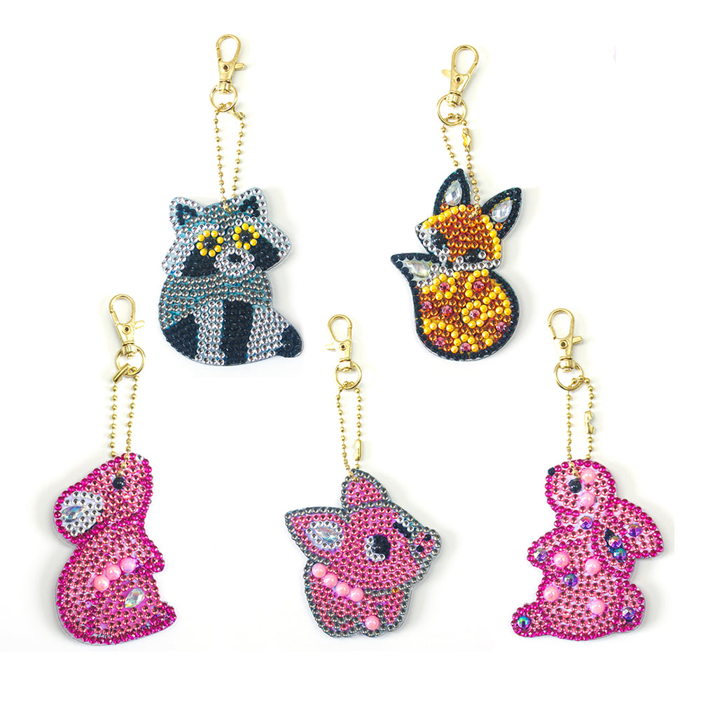 5pcs/set DIY Full Drill Special Shaped Diamond Painting Animal Keychain