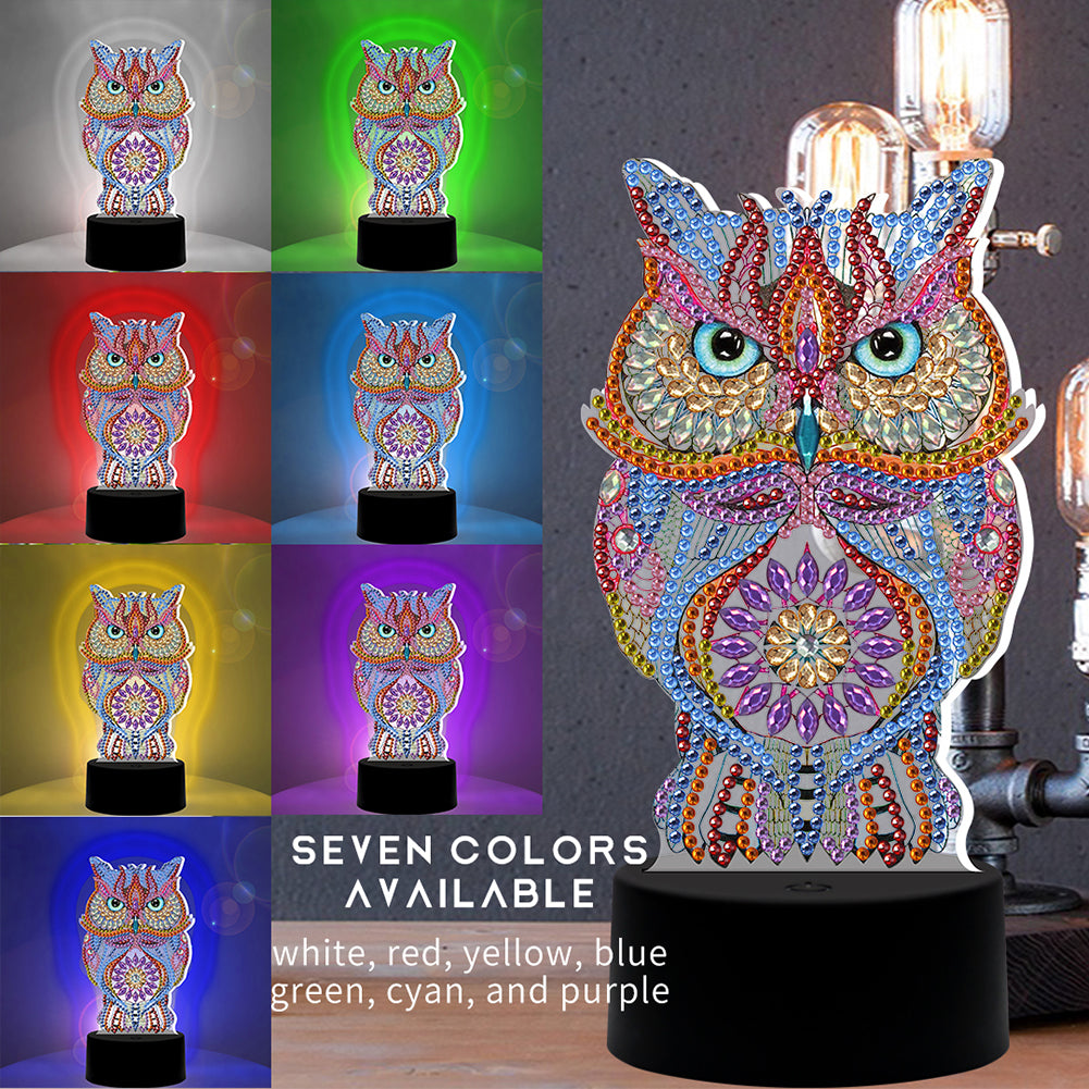 DIY Special Shaped Diamond Painting Owl LED Light Cross Stitch Embroidery