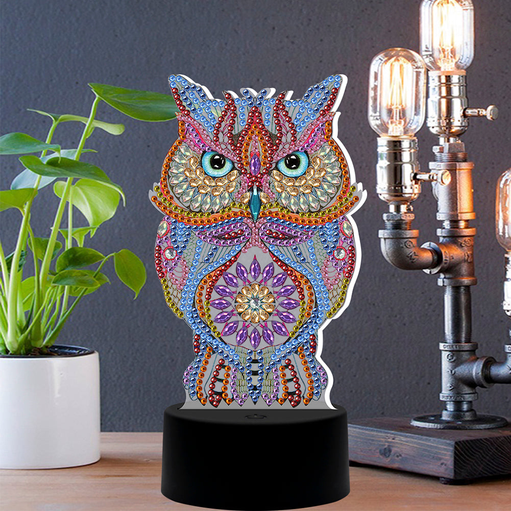 DIY Special Shaped Diamond Painting Owl LED Light Cross Stitch Embroidery