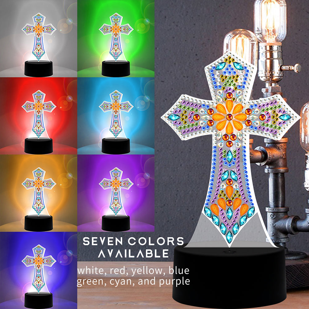 DIY Special Shaped Diamond Painting Cross LED Light Cross Stitch Embroidery