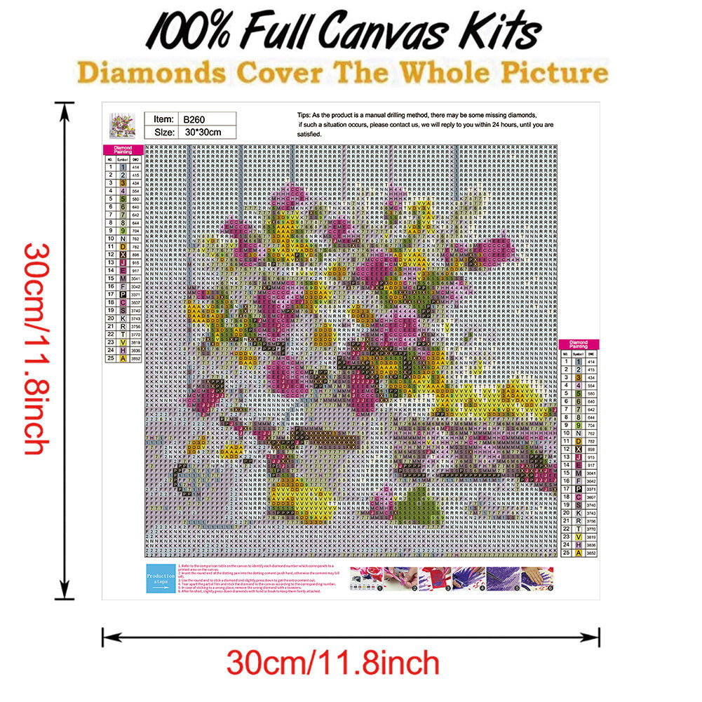 Elegant Flowers - Full Round Drill Diamond Painting 30*30CM