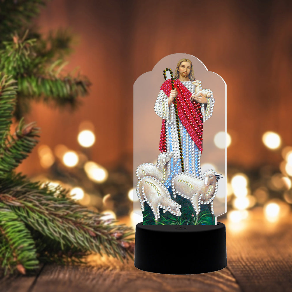 DIY Diamond Painting LED Light Jesus Special Shaped Drill Embroidery Lamp