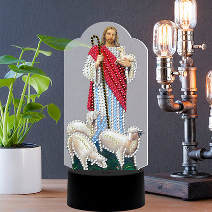 DIY Diamond Painting LED Light Jesus Special Shaped Drill Embroidery Lamp