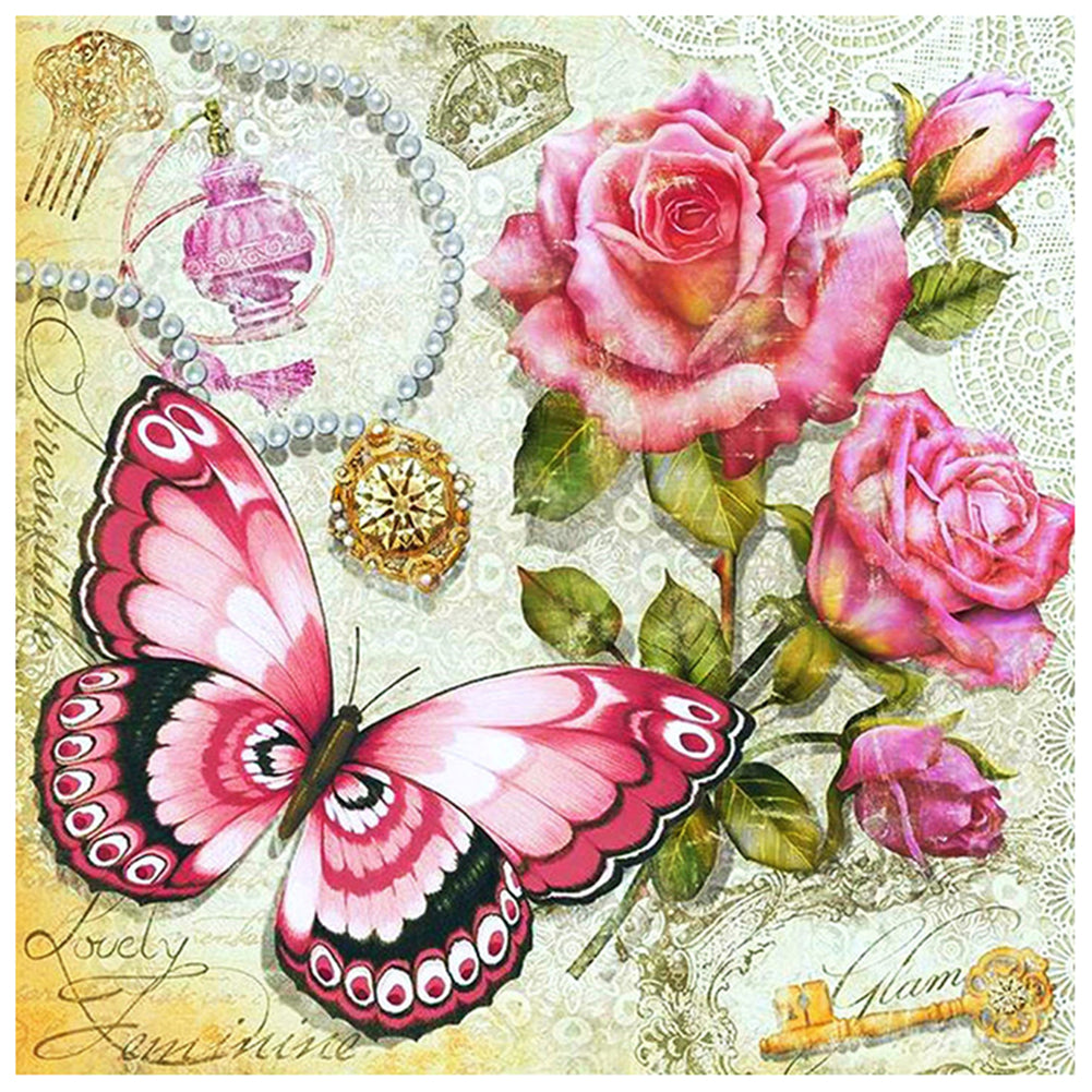 Flowers Butterfly - Full Round Drill Diamond Painting 30*30CM
