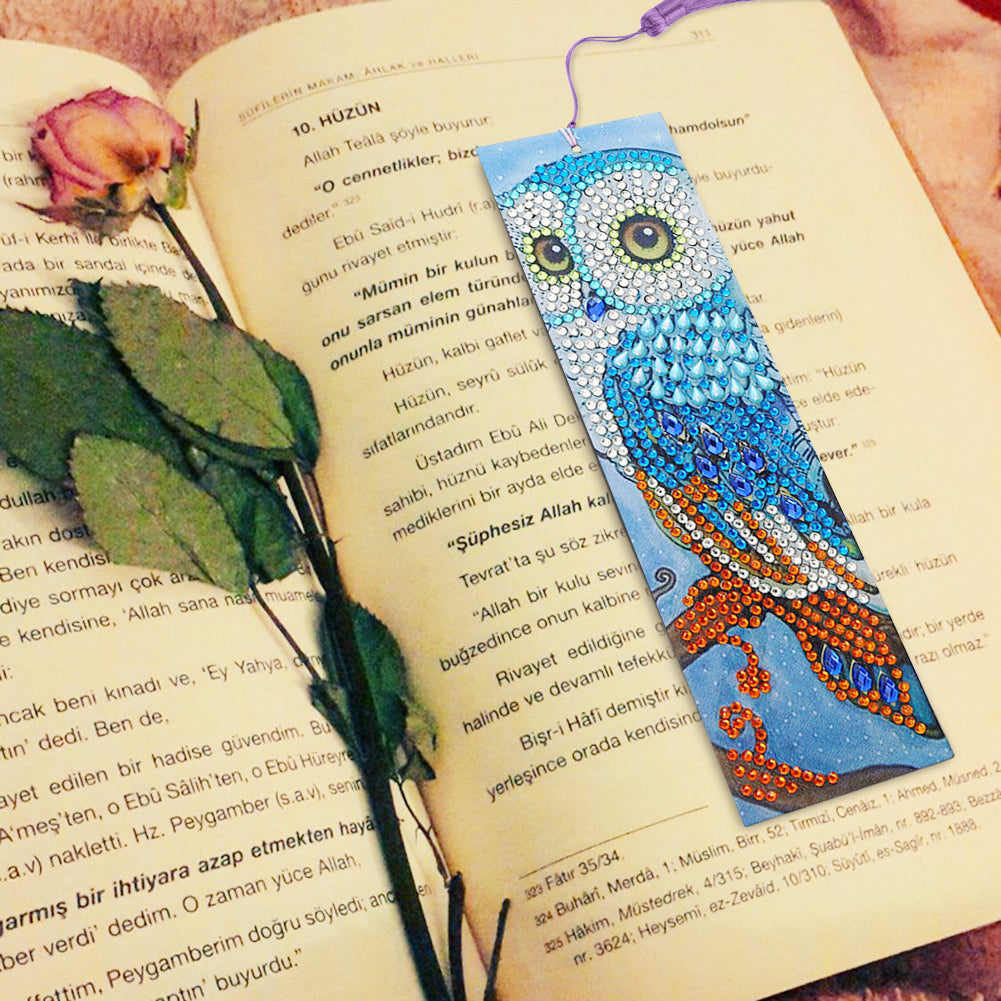 DIY Special Shape Diamond Painting Leather Owl Bookmark with Tassel Crafts