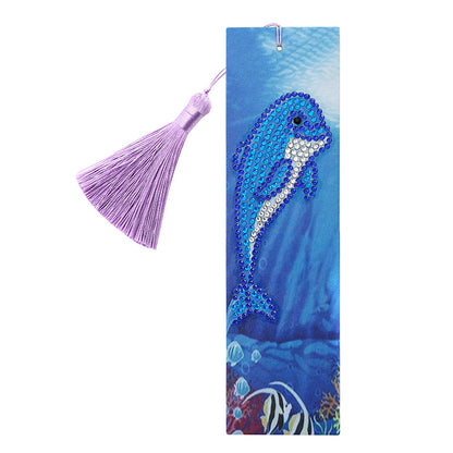 DIY Special Shape Diamond Painting Leather Bookmark Tassel Dolphin Crafts