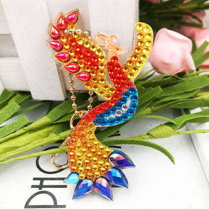 4pcs DIY Full Drill Diamond Key Chain Phenix Pendant Embroidery Keyrings