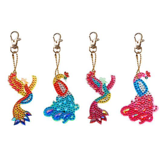 4pcs DIY Full Drill Diamond Key Chain Phenix Pendant Embroidery Keyrings