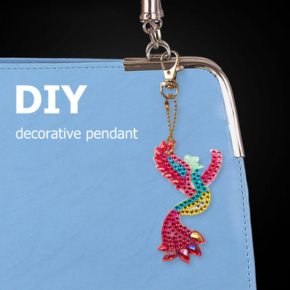 4pcs DIY Full Drill Diamond Key Chain Phenix Pendant Embroidery Keyrings