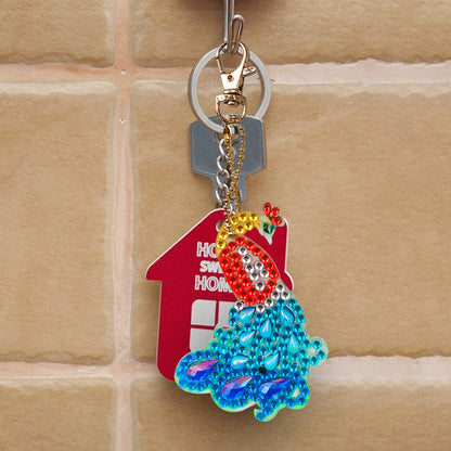 4pcs DIY Full Drill Diamond Key Chain Phenix Pendant Embroidery Keyrings