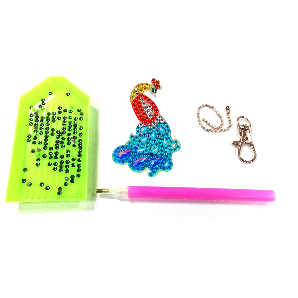 4pcs DIY Full Drill Diamond Key Chain Phenix Pendant Embroidery Keyrings
