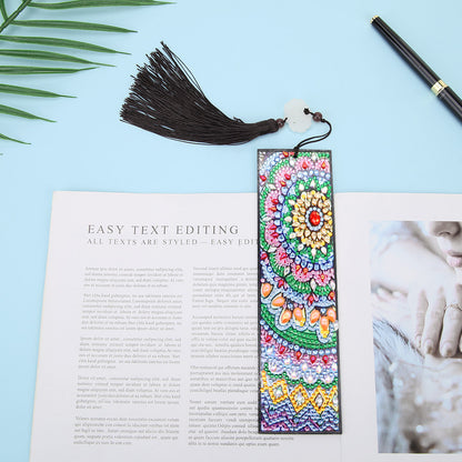 DIY Special Shape Diamond Painting Leather Bookmark Tassel Flower Book Logo