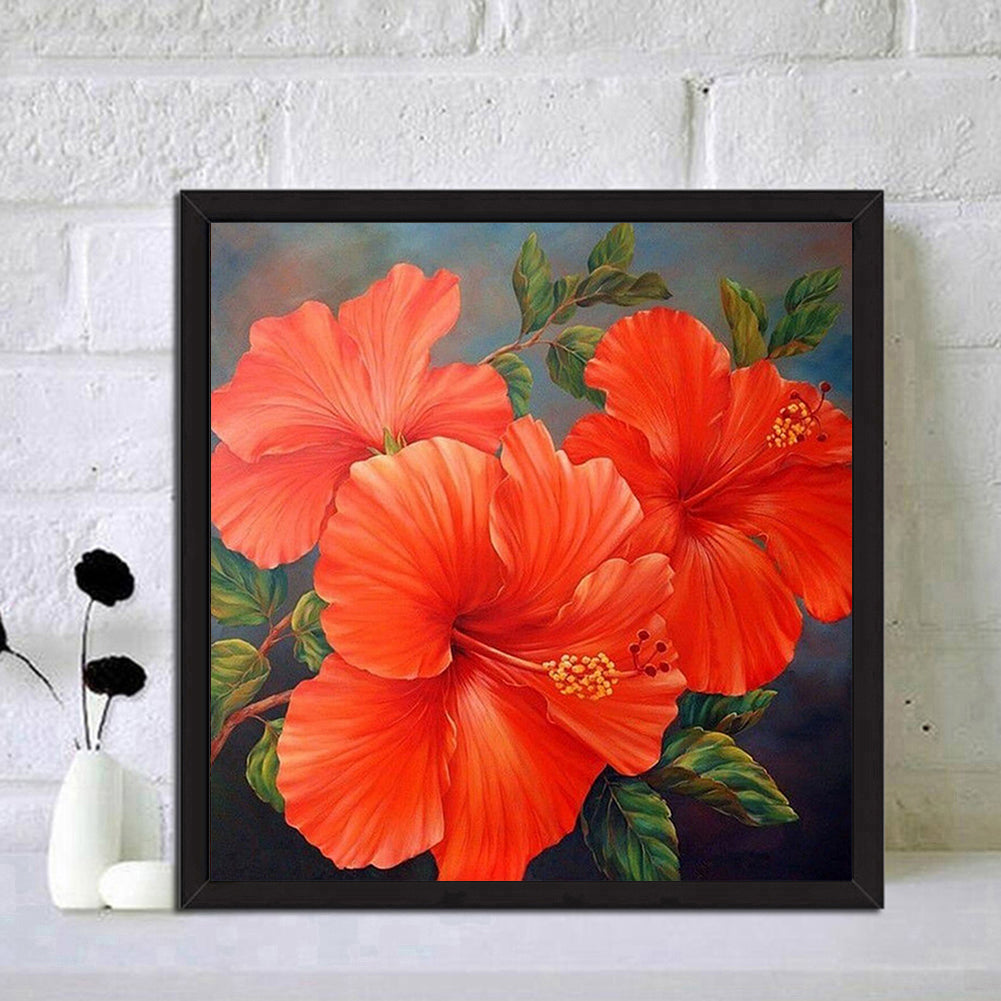 Red Flowers - Special Shaped Drill Diamond Painting 30*30CM