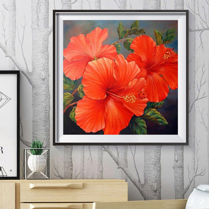 Red Flowers - Special Shaped Drill Diamond Painting 30*30CM