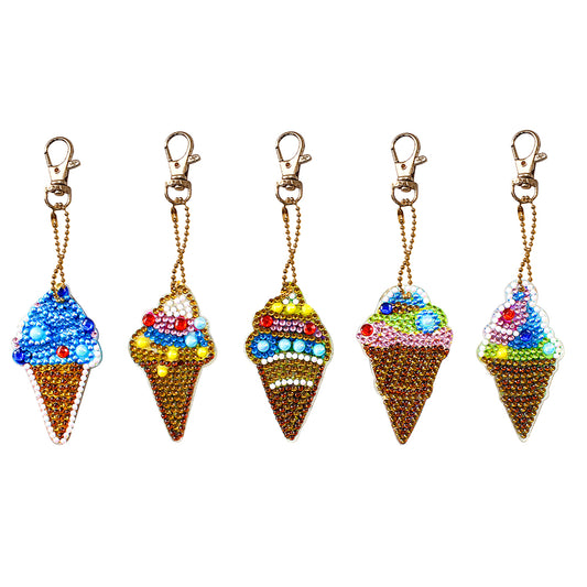 5pcs DIY Ice Cream Diamond Painting Full Drill Special Shaped Keychains