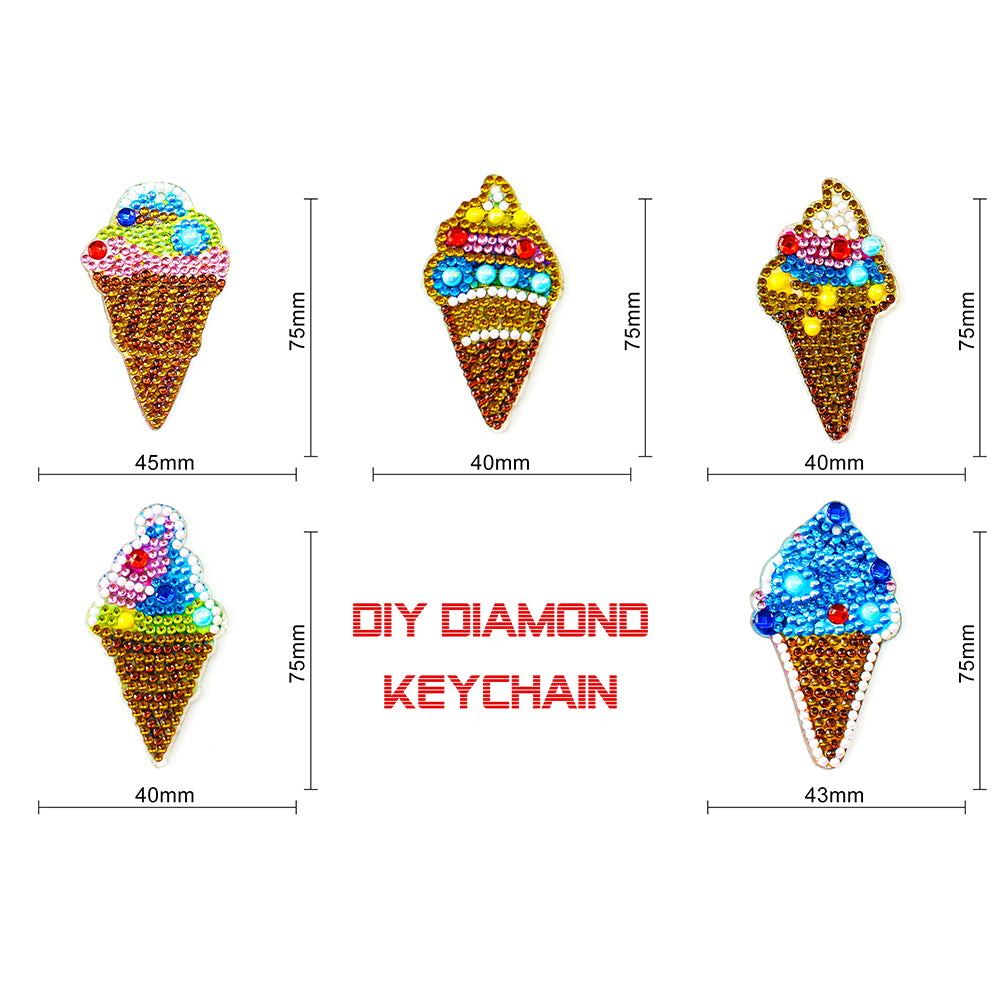 5pcs DIY Ice Cream Diamond Painting Full Drill Special Shaped Keychains