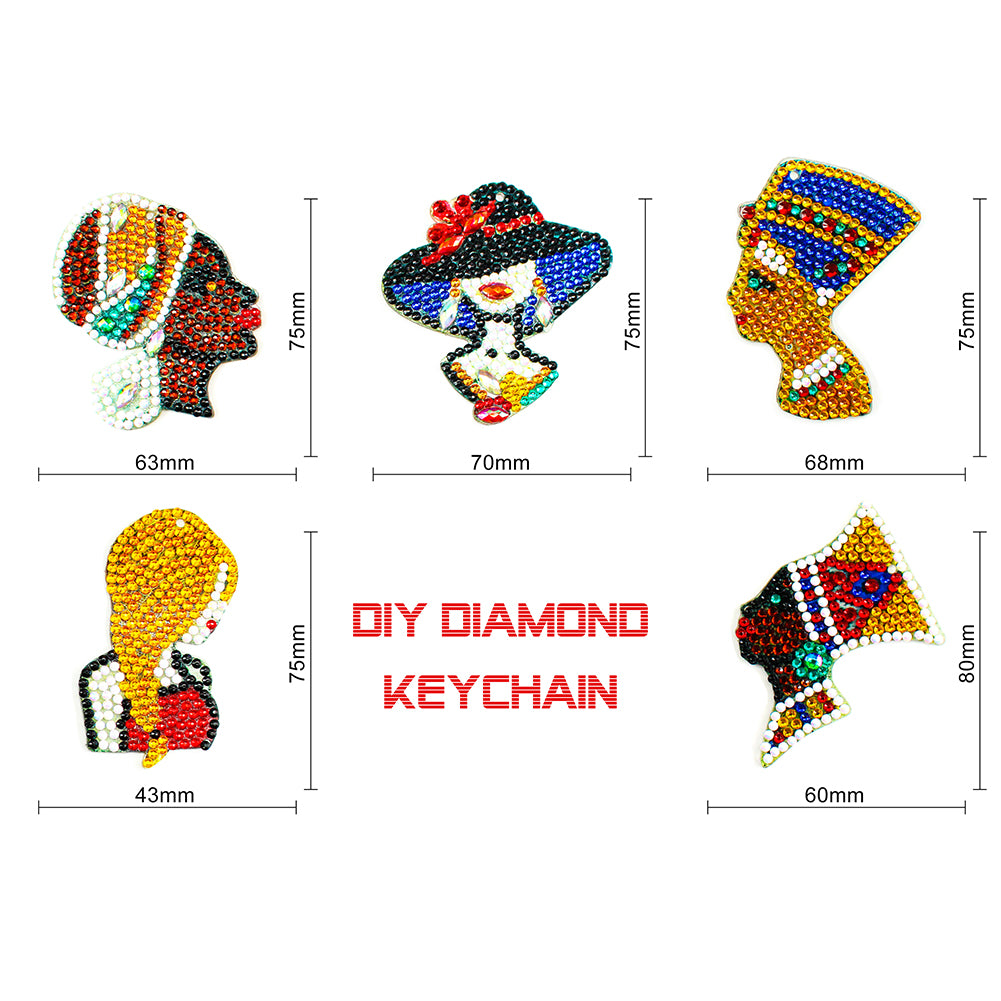 5pcs DIY Elegant Lady Full Drill Special Shaped Diamond Painting Keychains