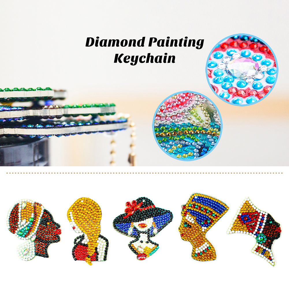 5pcs DIY Elegant Lady Full Drill Special Shaped Diamond Painting Keychains