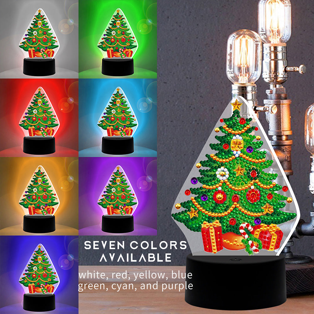DIY Christmas Tree Diamond Painting LED Light Embroidery Home Night Lamp