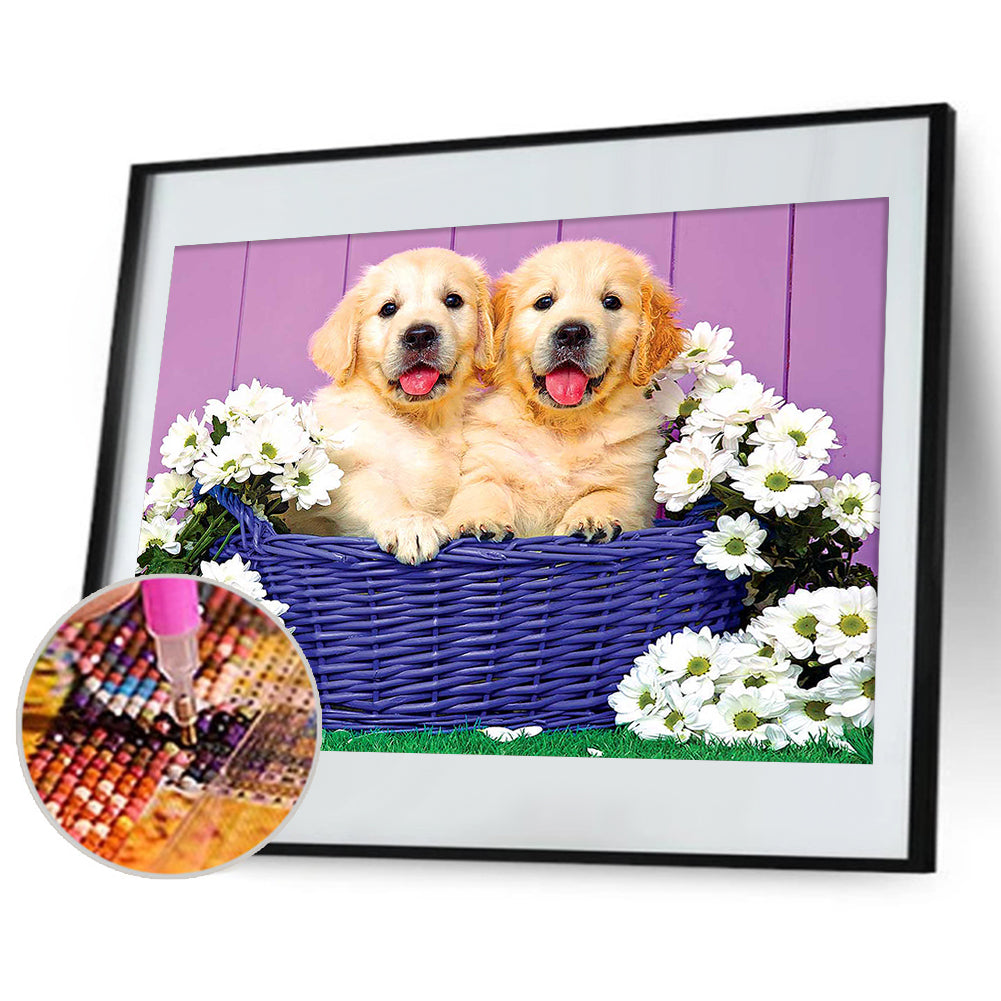 Dogs Basket - Full Round Drill Diamond Painting 40*30CM