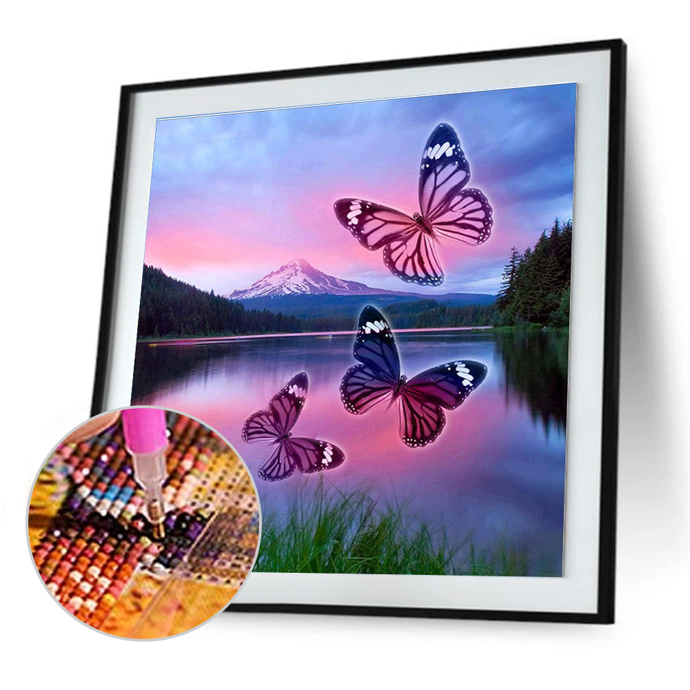 Butterfly Lake - Full Round Drill Diamond Painting 30*30CM