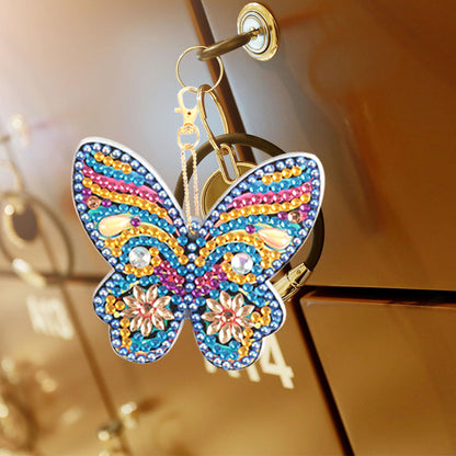 4pcs Butterfly 5D Full Drill Special Diamond Painting Key Chain Key Ring