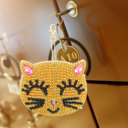 4pcs Rainbow Cat Key Chain 5D Special Shaped Diamond Painting Cross Stitch