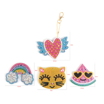 4pcs Rainbow Cat Key Chain 5D Special Shaped Diamond Painting Cross Stitch