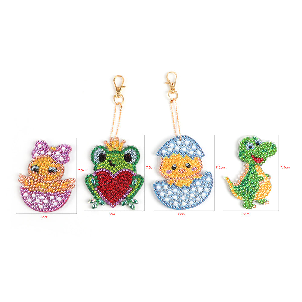 4pcs Small Animals Cross Stitch Key Chain Special Shaped Diamond Painting