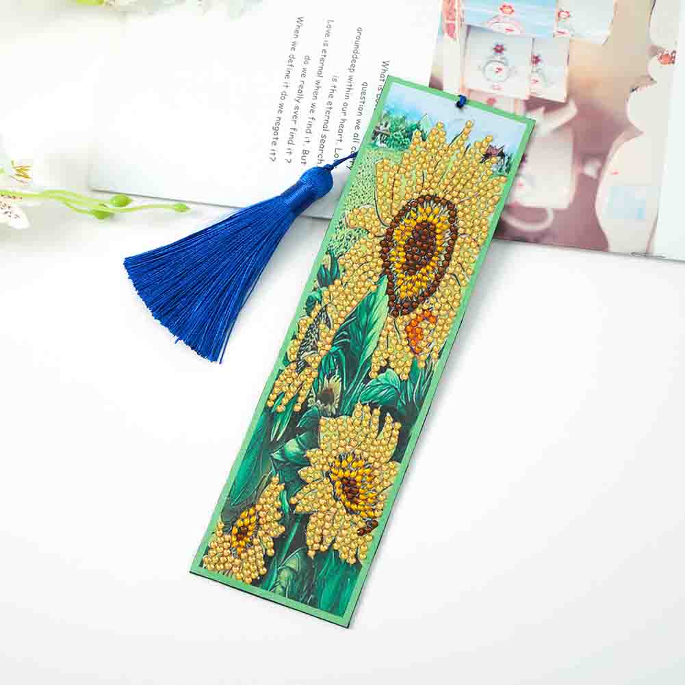 Diamond Painting Sunflower Cross Stitch Bookmark Tassel Leather Page-Marker