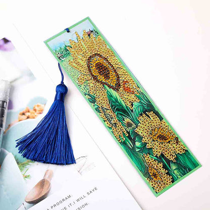 Diamond Painting Sunflower Cross Stitch Bookmark Tassel Leather Page-Marker