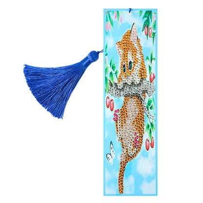 5D Diamond Painting Climbing Cat Cross Stitch Bookmark Leather Page-marker