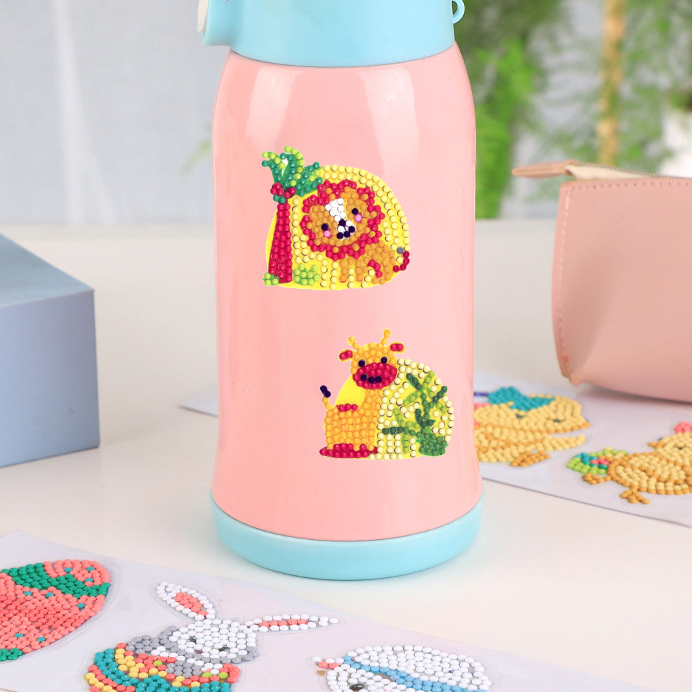 8pcs DIY Diamond Painting Animal Kids Round Drill Sticker Kit for Cup Decor