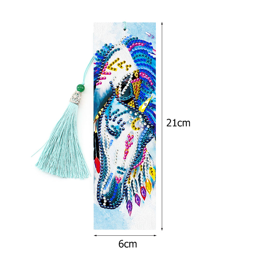 2pcs Leather Bookmark 5D DIY Diamond Painting Colorful Horse Cross Stitch