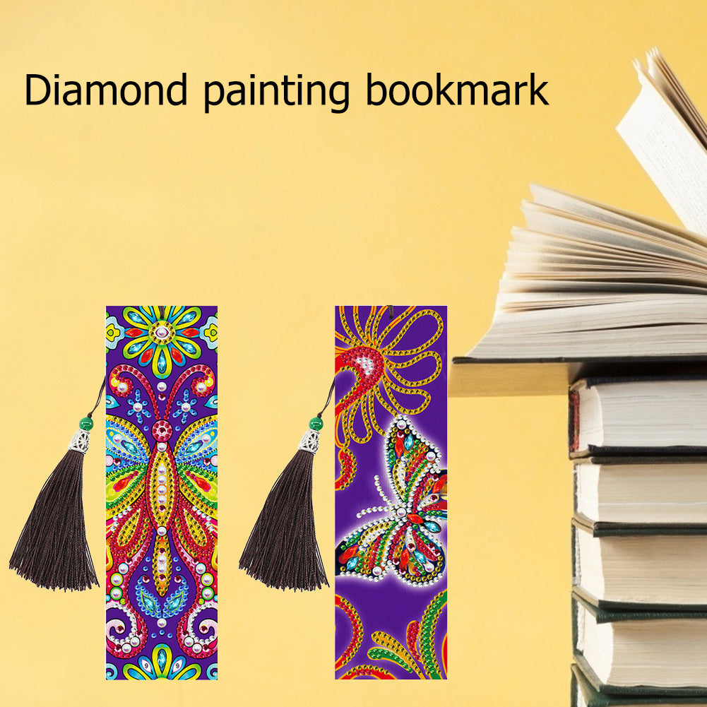 5D DIY Special Shaped Diamond Painting Leather Butterfly Tassel Book Marks