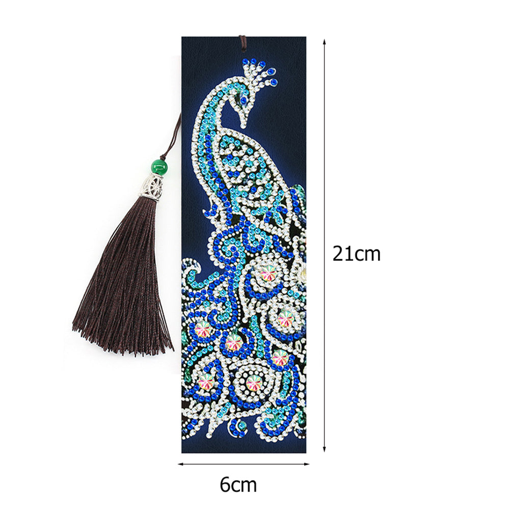 5D DIY Special Shaped Diamond Painting Leather Peacock Tassel Art Bookmarks