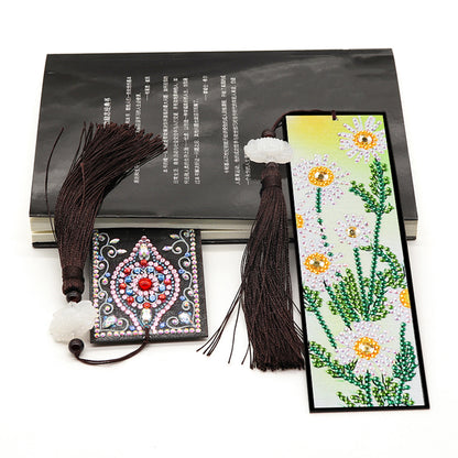 5D DIY Special Shaped Mosaic Leather Diamond Painting Bookmark with Tassel