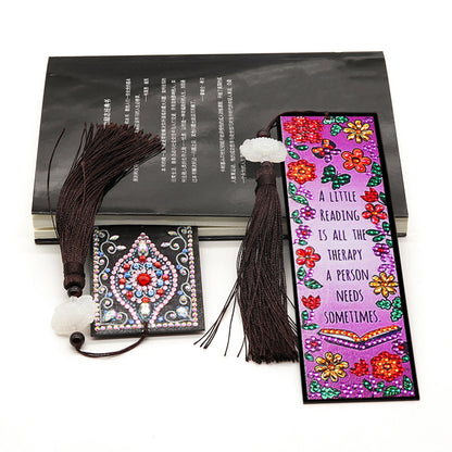 Leather Tassel Flowers Letter DIY Special Shaped Diamond Painting Bookmark