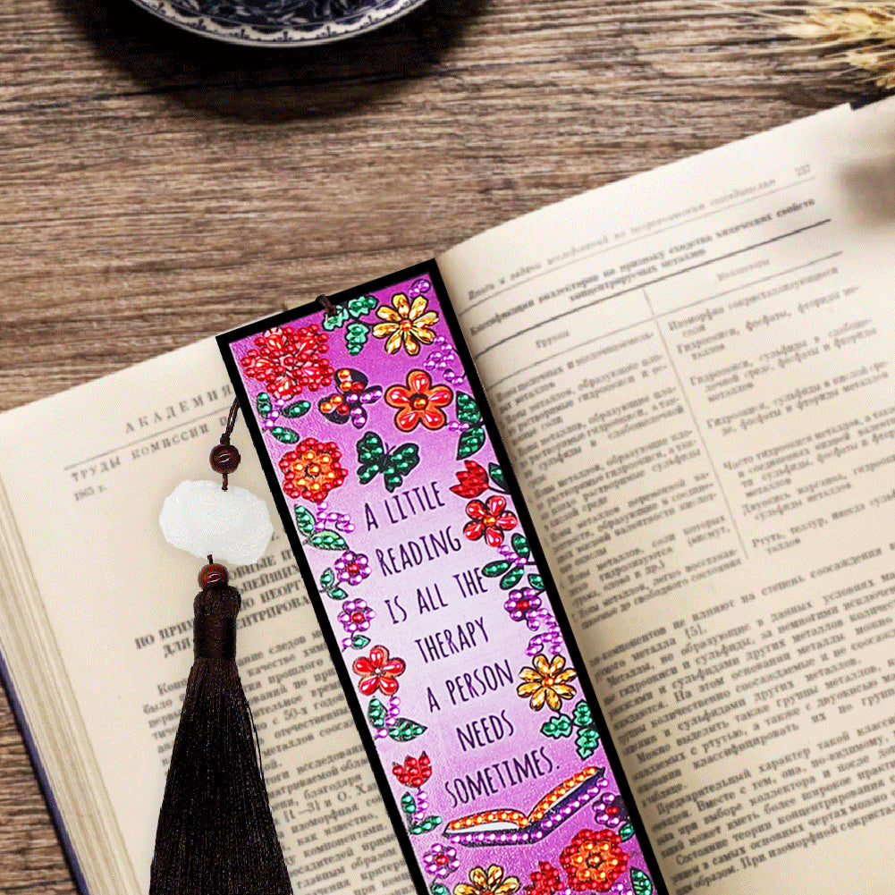 Leather Tassel Flowers Letter DIY Special Shaped Diamond Painting Bookmark