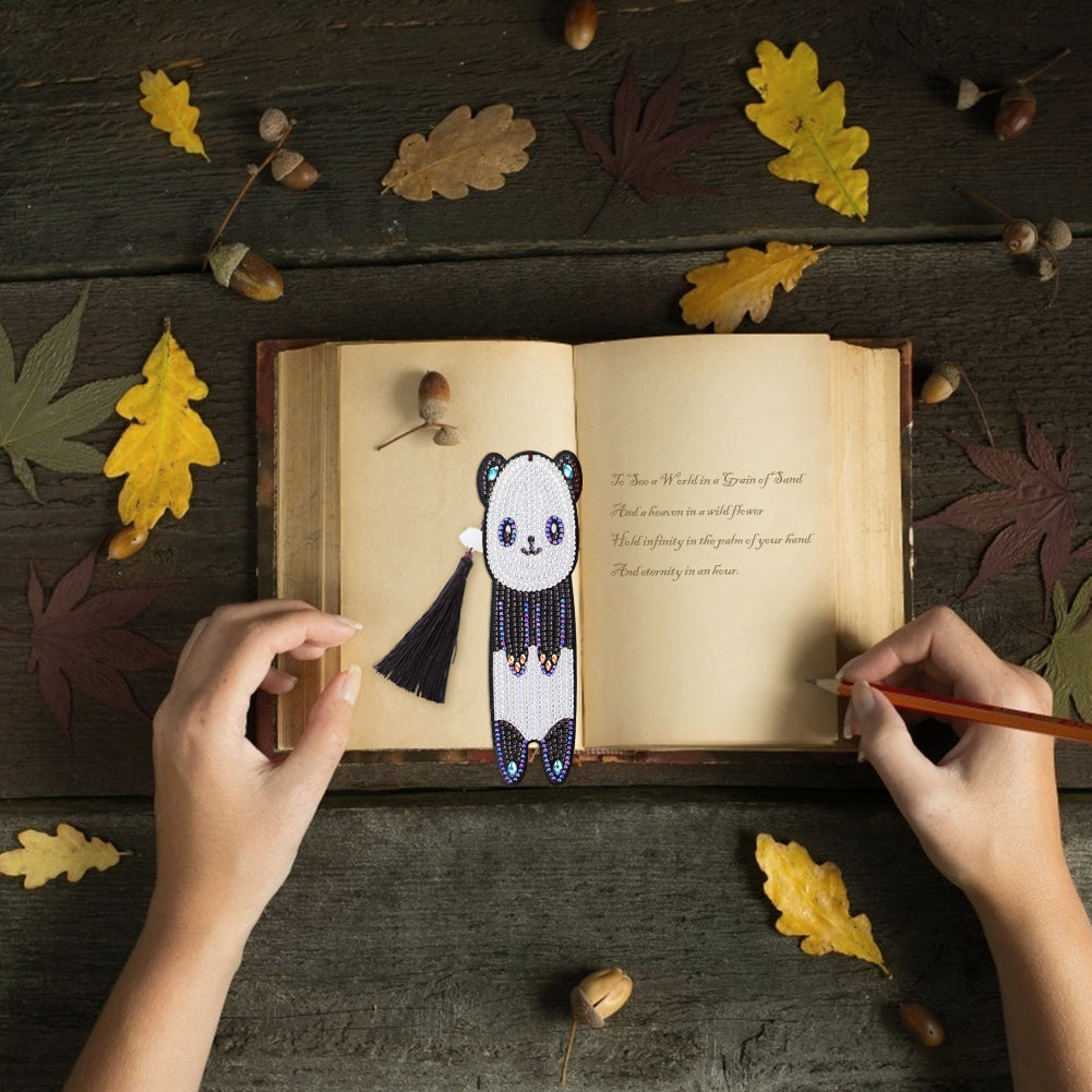 Special Shaped Mosaic 5D DIY Panda Tassel Leather Diamond Painting Bookmark