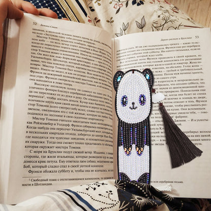 Special Shaped Mosaic 5D DIY Panda Tassel Leather Diamond Painting Bookmark