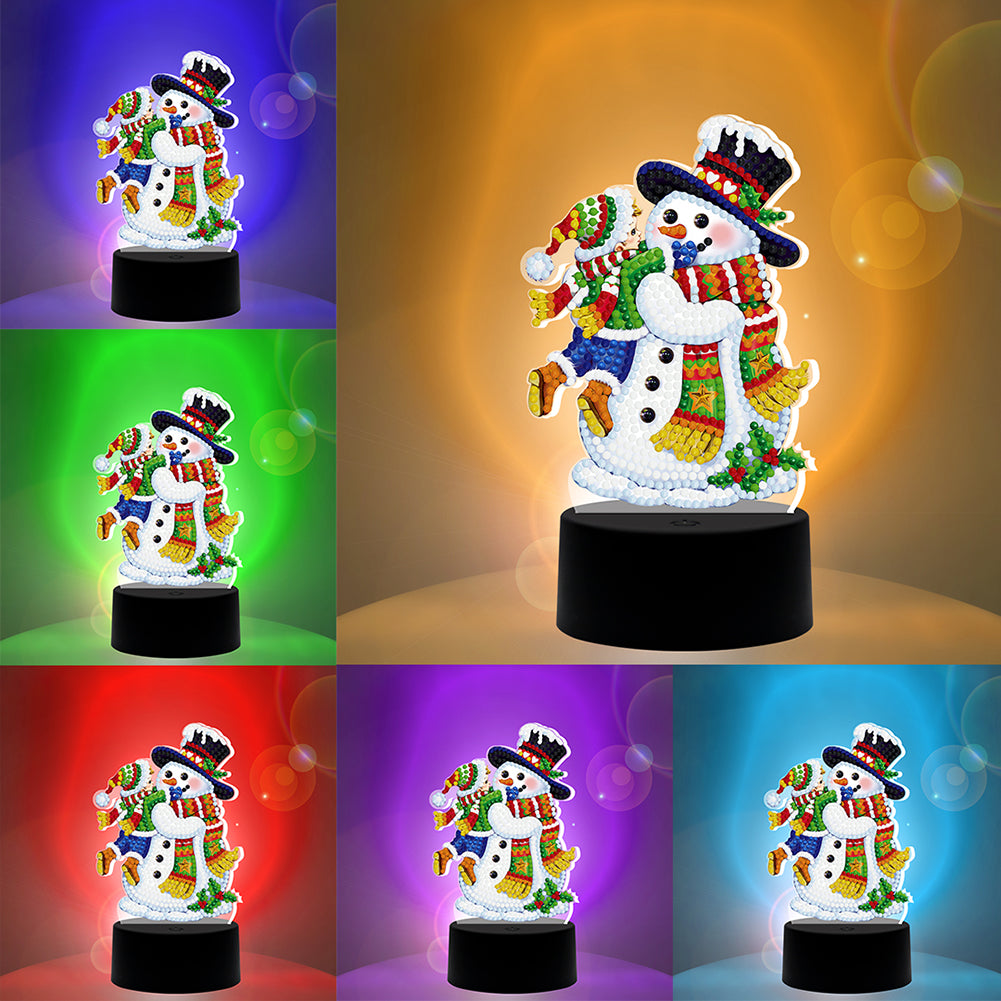 Snowman DIY Special Shape Drill Diamond Painting LED Embroidery Night Light