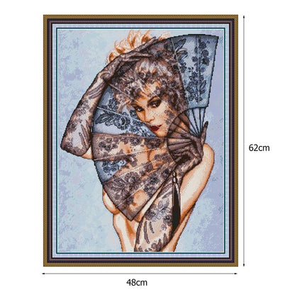 Beaty Fan - 14CT Stamped Cross Stitch 48*62CM