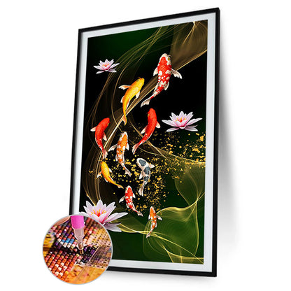 Fish Lotus - Full Round Drill Diamond Painting 45*85CM