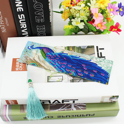 2pcs Peacock DIY Special Shaped Diamond Painting Leather Tassel Bookmark